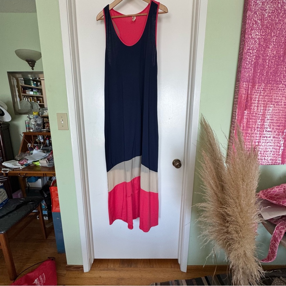 Espresso Blue and Pink Asymmetrical Sundress